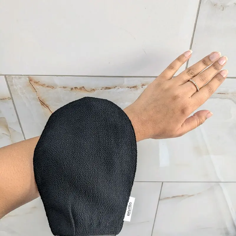 BfefBo Kessa Exfoliating Gloves, Black Grey, Ultra-coarse Hammam Mitt, Plant based Shower Skincare Accessory, Moroccan 4