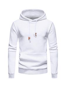 Men's Textured Drawstring Hoodie, Casual Soft Plain Long Sleeve Hooded Sweatshirt Pullover Top for Daily Wear, Going Out Tops, Essentials Hoodie, Hoodies for Men, Men's Clothes for Fall & Winter, Menswear