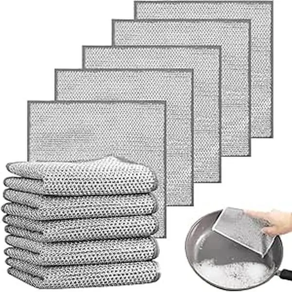 10PCS Multipurpose Dishwashing Rags, Reusable Kitchen Cleaning Dish Towels Dish Cloths, Lint Free Duster Cloth, Multifunctional Wire Dishcloth