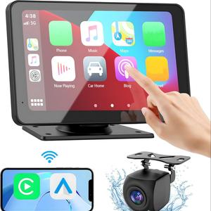 7 Inch Wireless Car Player, Portable Car Player with Rear View Camera, Car Video Player with Bluetooth-compatible 5.0, GPS Navigation, Voice Control & Reverse Camera, Touchscreen GPS Navigation