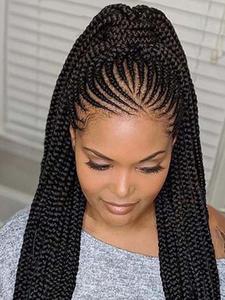 36 Inch Long Cornrow Braids Wigs for Women, Gorgeous Fluffy Wigs with Baby Hair Bangs, Synthetic Braided Lace Front Wigs for Party, Daily Use, Lace Frontal Wigs