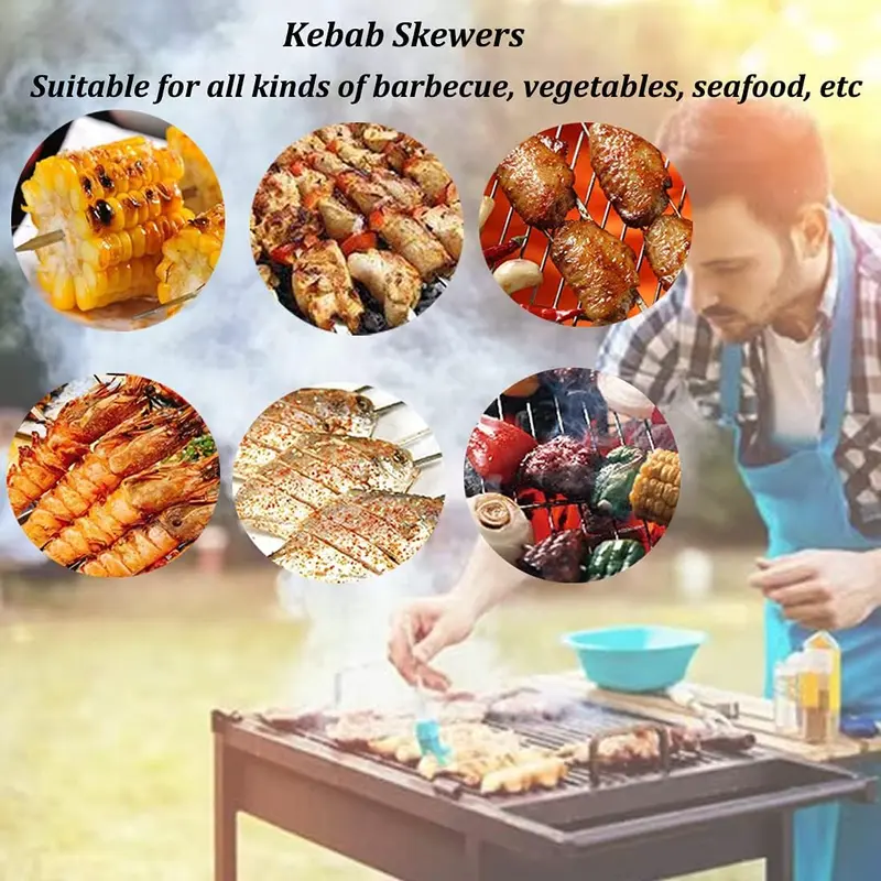 20 Pcs Kebab Skewers, Metal Skewers, Skewers for Grilling, Flat Skewers, BBQ Kebab Rack, Skewer Sticks, Suitable for Meat Kebab, BBQ Food, Reusable Stainless Steel Skewers, BBQ Sticks 1