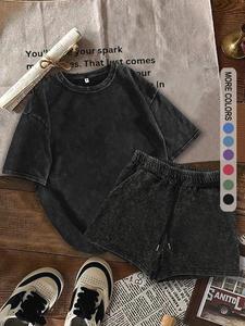 Two-Piece Set Women's Solid Short Sleeve Tee & Shorts, Casual Round Neck T-shirt & Shorts, Summer Clothes for Daily Wear, Suits