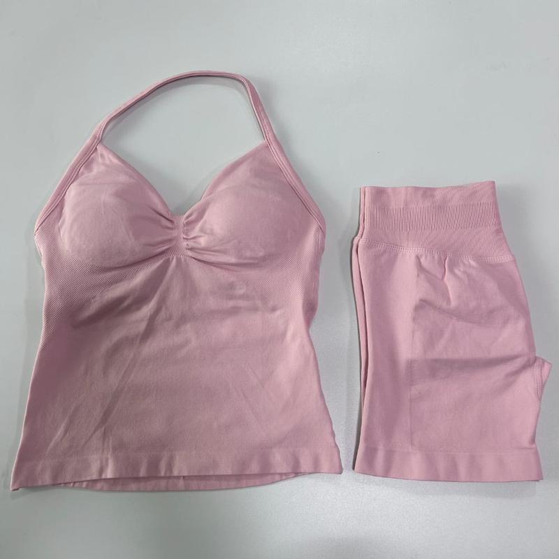 2Pcs  Gym Set Women Backless Tank Tops High Waist Scrunch Seamless Shorts Gym Suit Fitness Clothes Activewear Workout Sets 6