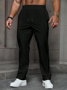 Men's Solid Color Straight Leg Pants, Loose Casual Comfy Breathable Quick Drying Trousers for Outdoor Sports, Men Bottoms for Summer