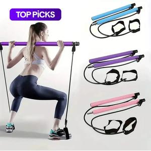 Multifunctional Pilates Stick, 1 Set Back Training Elastic Rope, LINGPENG Yoga Resistance Band, Fitness Equipment for Home Gym Workout #TOP PICKS,At Home Gym Equipment, Fitness Bands