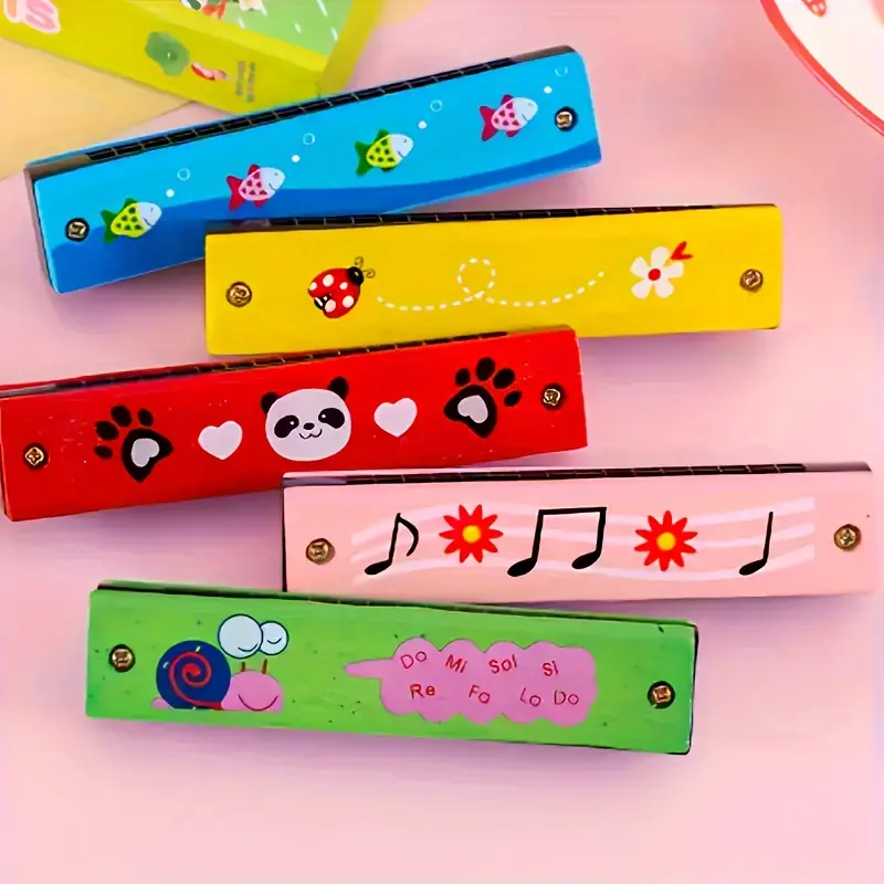 Pack of 1 Wooden Harmonica Toy for Kids, 16-Hole Musical Instrument, Educational Party Favor, Beginner'S Easter Gift, Random Color 1