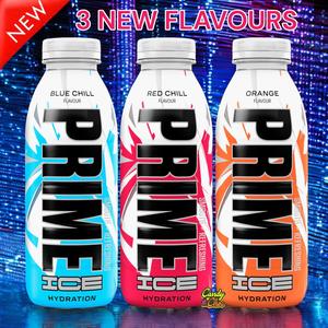 Prime Hydration ICE - Blue Chill & Red Chill & Orange - Triple Pack Bundle UK Edition - New Release - 500ml Drink Bottle