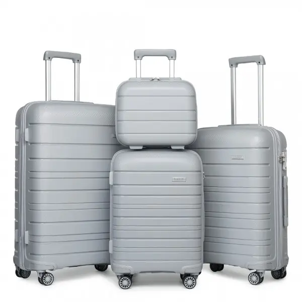 [MissLulu Bags] Multi Texture Design Hard Shell Polypropylene Suitcase 20''/24''/28'' Classic Collection with TSA Lock and 14'' Vanity Case- Grey