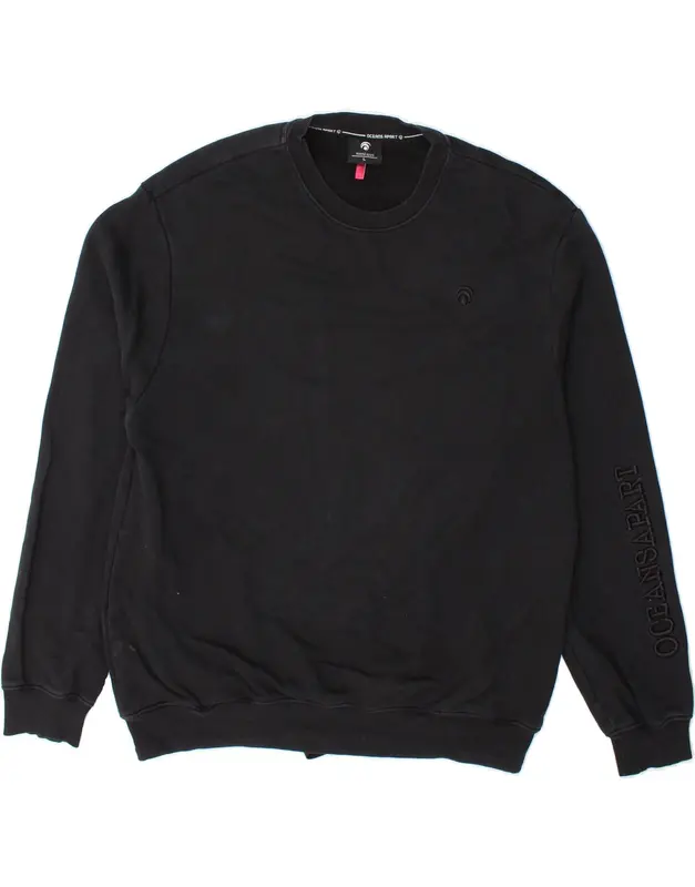 Pre-Owned Vintage OCEANSAPART Mens Graphic Sweatshirt Jumper Large Black Cotton 0