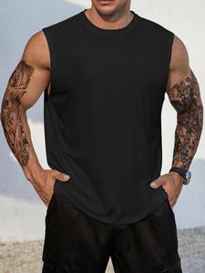 Men's Solid Color Sleeveless Tank Top, Loose Casual Breathable Round Neck Top for Summer, Fashion Men's Clothes for Gym Workout Running, Menswear