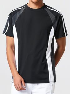 Men's Contrast Trim Short Sleeve Tee, Loose Casual Comfy Round Neck T-shirt for Summer, Fashion Men's Top for Daily Wear, Tropical