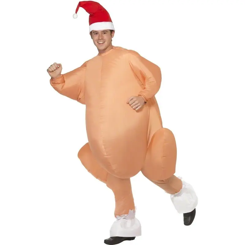 Adults Inflatable Christmas Roast Turkey Costume + Hat Fancy Dress One Size 1