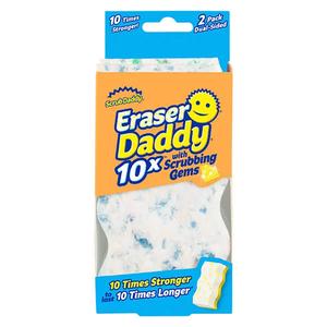 Scrub Daddy Eraser Daddy 10X - Lasts 10 Times Longer Than Traditional Melamine Erasers. Water-Activated, Backed with FlexTexture, and Packed with Scrubbing Gems. Perfect for Spot Cleaning Scuffs and Marks