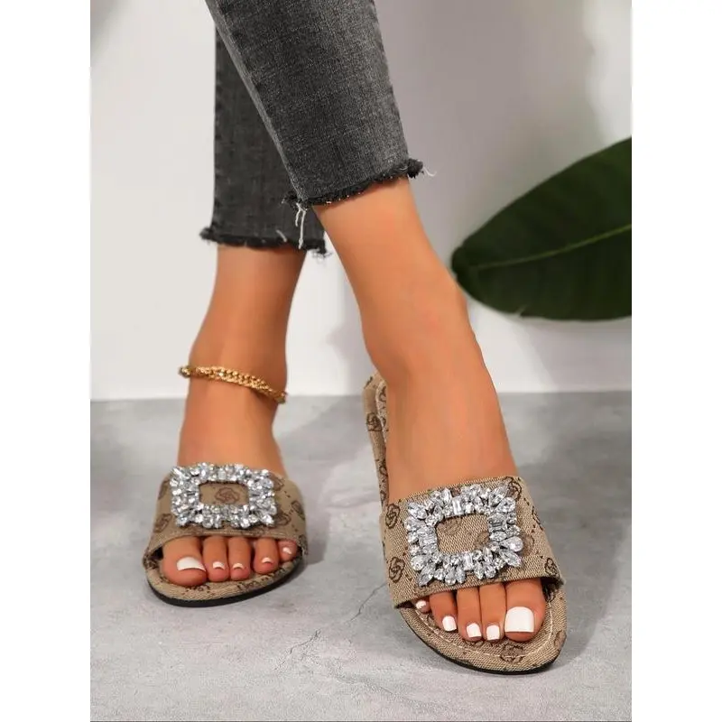 Women's Floral Pattern Bow Decor Slip on Sandals, Casual Comfortable Flat Sandals for Summer, Back To School Slippers, Designer Slides Shoes for Daily, Girl Footwear, Walking, Going Out Outfits Trending Shoes 8