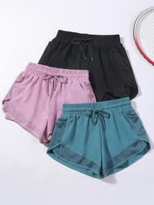 Women's Solid Color Hollow Out Sports Shorts, Breathable Comfortable Drawstring Waist Shorts for Tennis, Ladies Sportswear for All Seasons