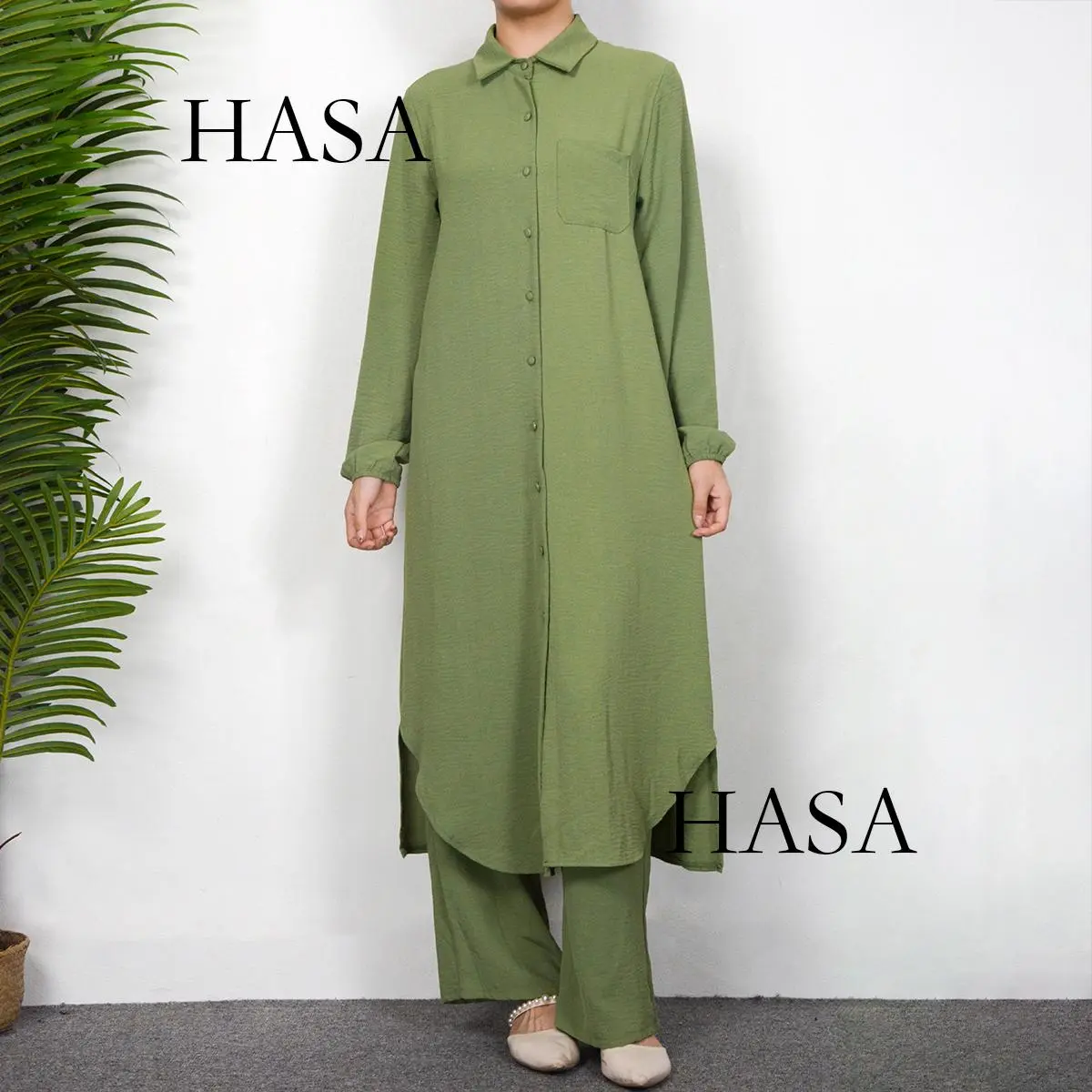 HS0628 2025 Summer Muslim Women's Two-piece Suit Abayas Crew Neck Elegant Crew Neck Modest Crew Neck Casual