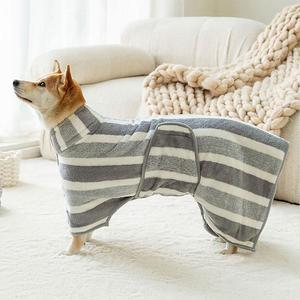 Striped Pattern Pet Bath Towel, 1 Count Cute Pet Puppy Bath Robe with Neck Buckle, Quick Drying Pet Bathing Accessories, Dog & Cat Grooming Supplies