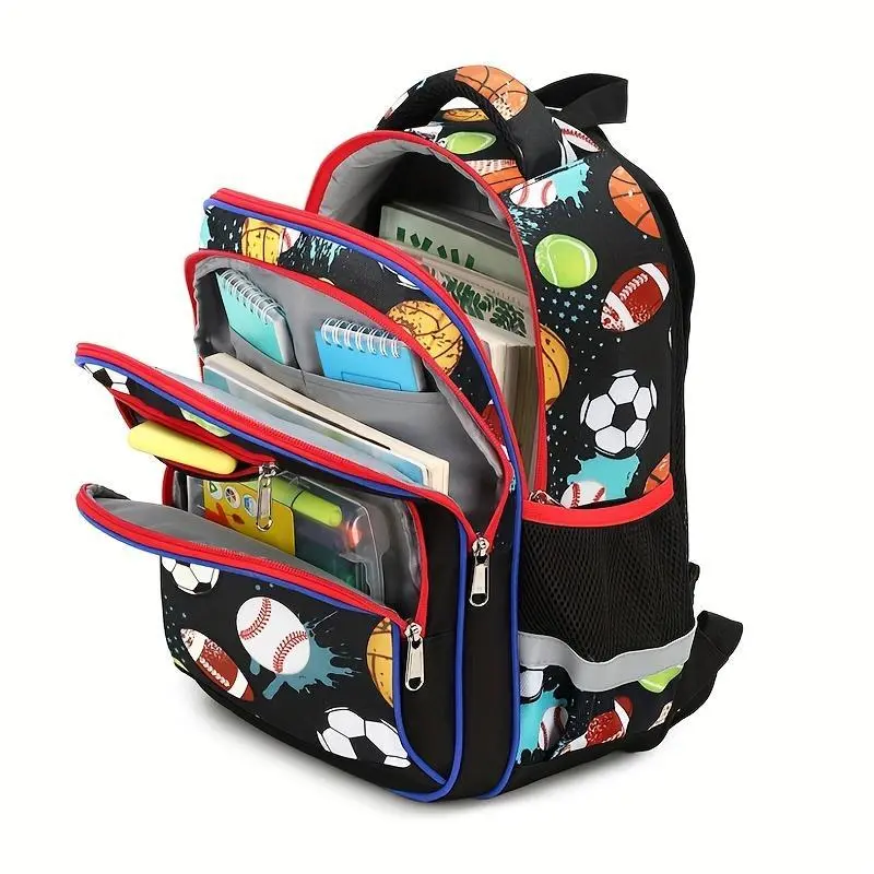 Kids Sports Backpack for Boys, Durable Multi-Layer School Bag with Adjustable Straps, Lightweight Oxford Material, Zipper Closure, Print Design for Ages 6-12, Travel Backpack 2