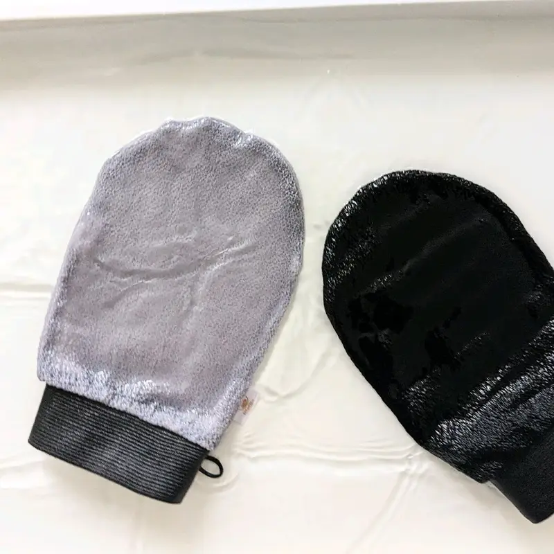 BfefBo Kessa Exfoliating Gloves, Black Grey, Ultra-coarse Hammam Mitt, Plant based Shower Skincare Accessory, Moroccan 3
