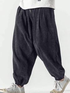 Men's Solid Drawstring Waist Corduroy Pants, Casual Comfy Pocket Jogger Pants for Fall & Winter, Men's Trousers for Daily Wear