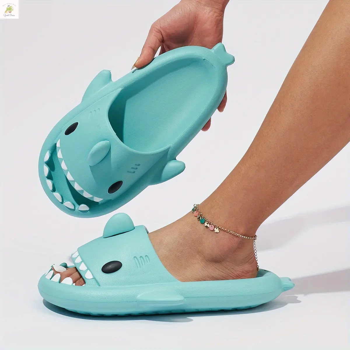 Good Oasis  Women's Lightweight All - Season Kawaii Shark Cartoon Open - Toe Slip - On Slides: A Blend of Charm and Comfort, Suitable for Home and Other Occasions