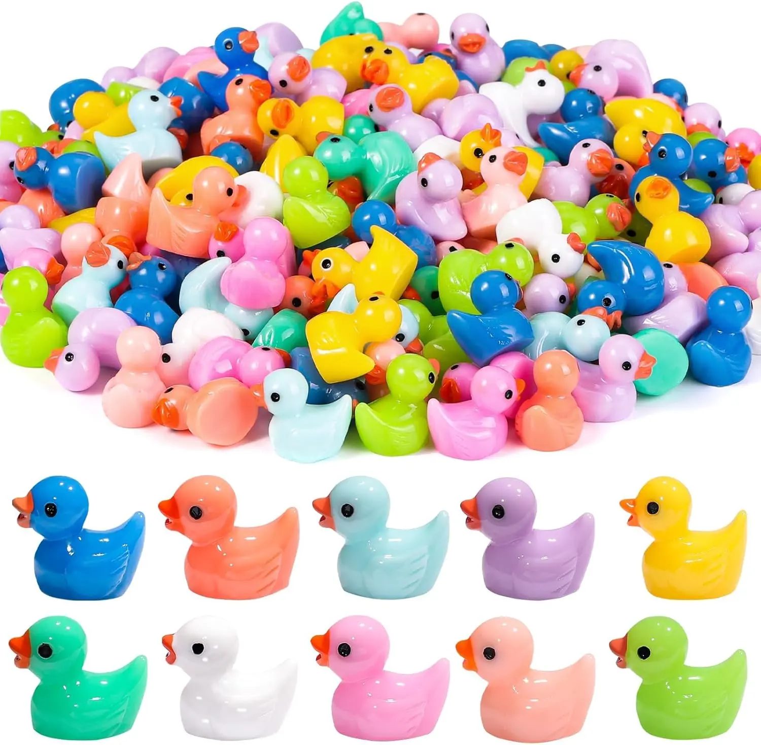 120pcs Mini Ducks - 10 Colors Resin Tiny Ducks for Aquarium, Dollhouse, Fairy Garden, Landscape Decor