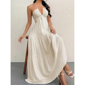 Simple Sleeveless Dress, Summer Women's Casual Sleeveless Dress, Suitable for Beach Vacation, Women's Summer Clothing, Simple Style Women's Wear Womenswear Basic hoc o dress Minimalist Vneck knitted  dress cocktail  dress