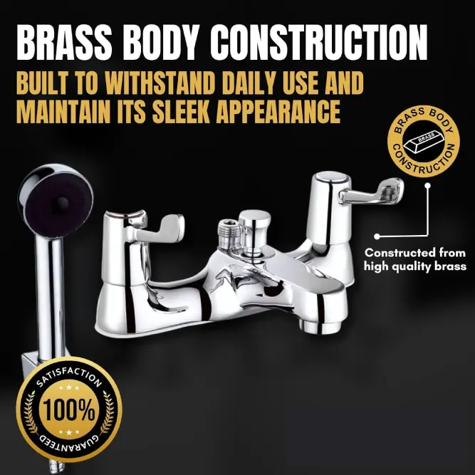 Premium Bath Mixer Taps with Shower Attachments Bath Mixer Tap with Shower Head Modern Dual Lever Deck Mounted Tub Tab Set, Shower Head, 1.5m Shower Hose 3