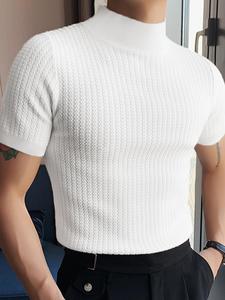 INCERUN Mens Short Sleeve High Neck Slim Fit T Shirts Casual Muscle Sport Blouse Tee Top