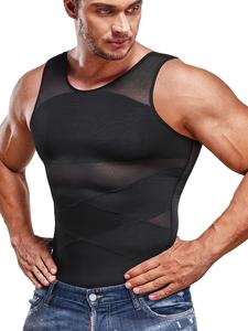 Men's Basic Contrast Mesh Round Neck Shapewear Tank Top, Tummy Control Compression Shirt, Compression Vest for Men, Muscle Slimmer, Breathable Tank Top, Men's Shapewear Clothing Halloween menwardrobe mensworkout  menfashion menswear tiktokshopbacktoschool