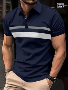 【Plus Size】 Solid Color Contrast Trim Polo Shirt, Regular Fit Casual Short Sleeve Top for Summer, Men's Clothes for Daily Wear, Tropical