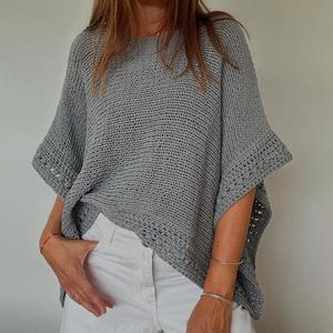 ChicMe Women's Solid Three Quarters Batwing Sleeve Hollow-out Pattern Edges Casual Knit Top