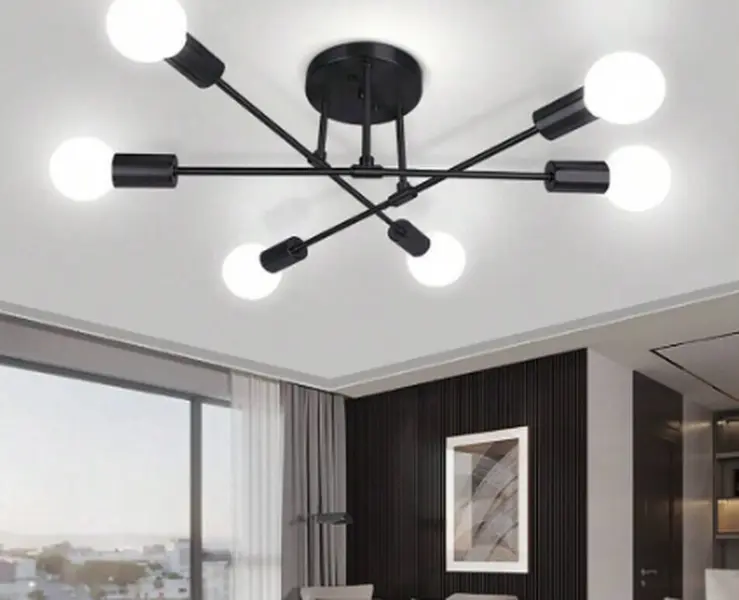 Modern Sputnik Chandeliers 6 Bulb Heads, Semi Flush Mount Ceiling Light Black Pendant Lighting For Bedroom Living Room Kitchen Dining Room Restaurant (Black) Decor,Without Bulbs