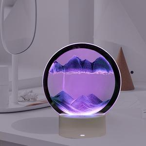 3D Quicksand Lamp, 7-color Changing USB Powered LED Night Light, 3D Natural Landscape Flowing Sand Dimmable Moving Hourglass Night Light for Home Living Room, Lights Bedroom, LED Lights Bedroom