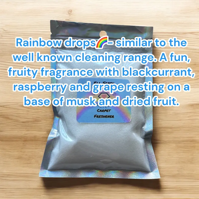CARPET & BIN FRESHENER – Scented blend for a fresh, long-lasting aroma. Available in mixed 150g scents, including Fruity, Masculine, Feminine, and Bath, Body & Laundry-inspired fragrances. 7