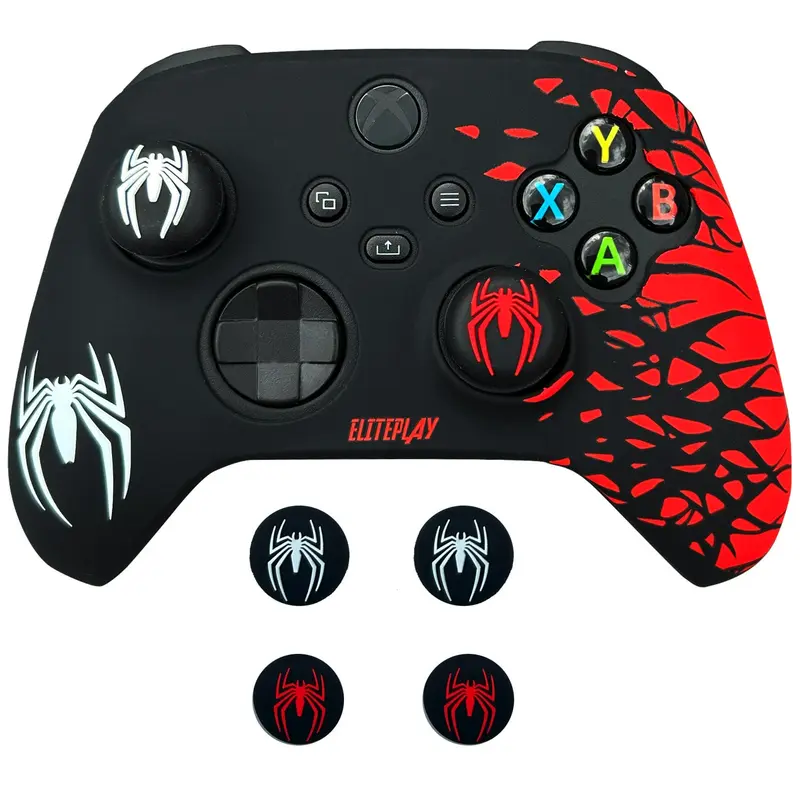 Black and Red Spider Anti-Slip Silicone Cover Skin for Xbox Controller with 2 Sets Thumb Grips 0