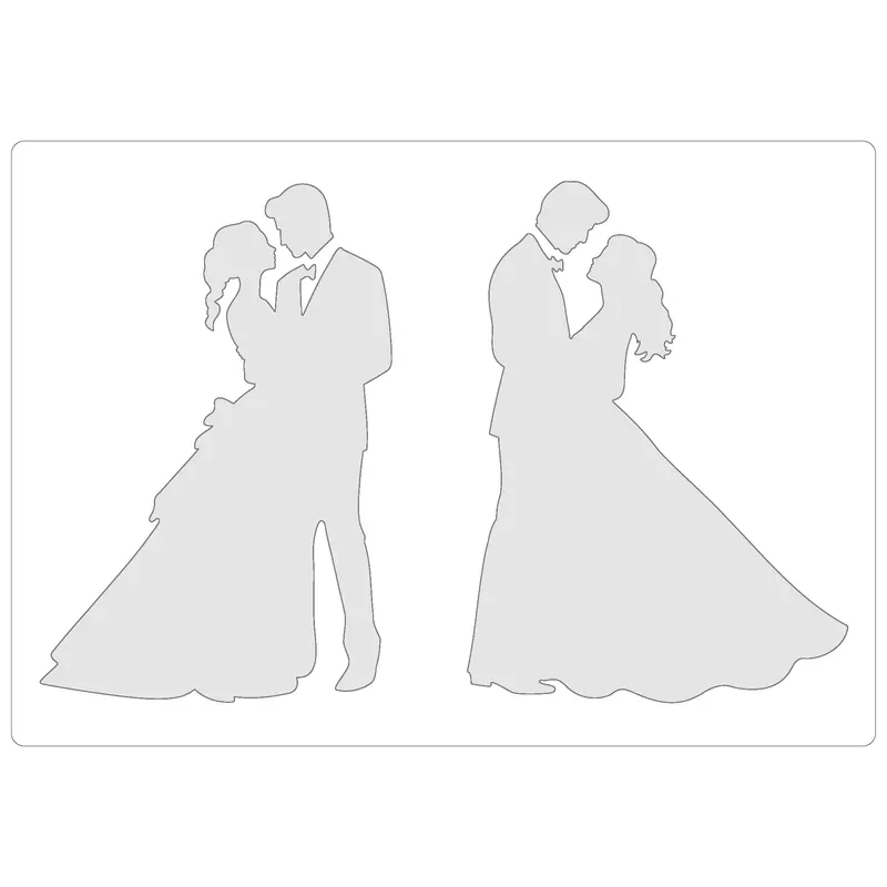 Reusable Stencil - Professional Quality - Bride & Groom #1 - Made in the UK - Food Safe Non Adhesive -  White Laser Cut PET Material for Cakes, Cookies, Coffees, Serving Plates 0