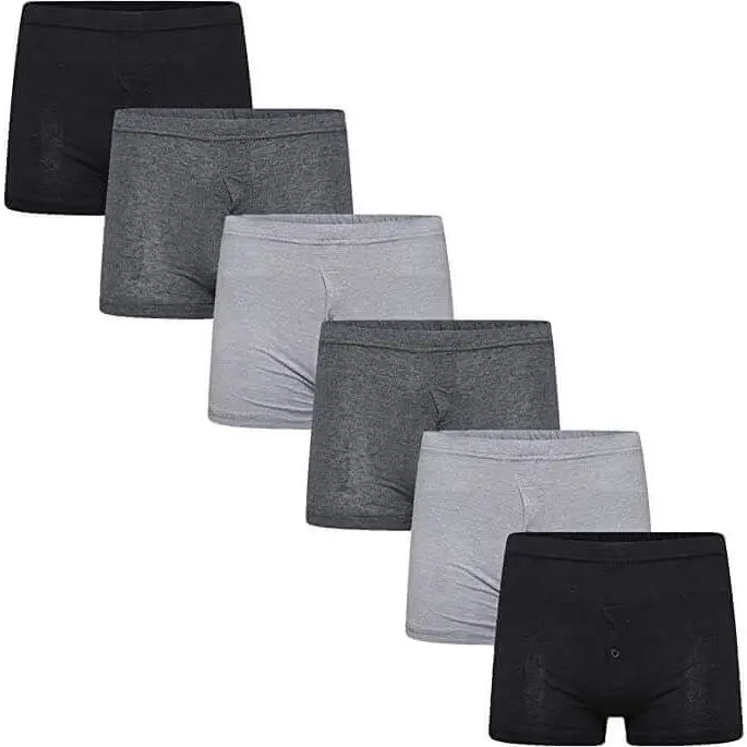 6 Pack Men's Cotton Rich Boxer Shorts Classic Trunk Style Underwear Comfortable Waistband Stretch Breathable Black Grey Small Medium Large MB07 by Sock Stack
