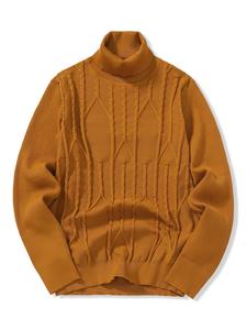 Men's Solid Textured High Neck Sweater, Loose Casual Long Sleeve Jumper for Fall & Winter, Fashion Men's Knitwear for Daily Wear