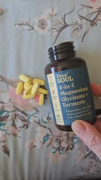 Product Review of Magnesium Glycinate + Turmeric 4-in-1 Complex | Triple-Strength Magnesium Supplements with 1322mg Bisglycinate, Citrate, Malate & 2000mg Turmeric | 90 Vegan Tablets | Gluten-Free | UK Made | Free Soul from S**a O**n 0