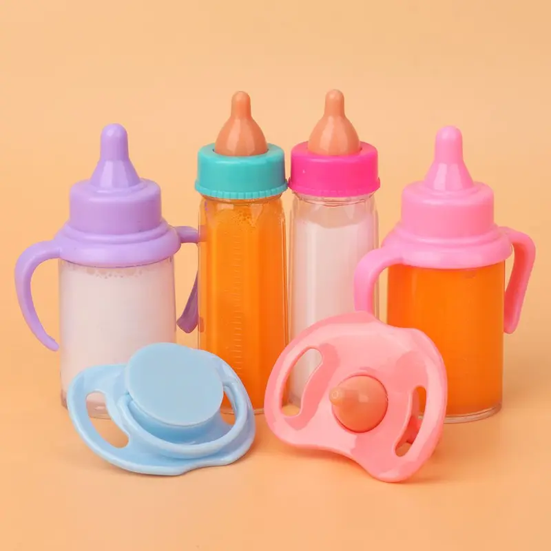 18inch Doll Magic Milk Juice Bottles with Pacifier Bibs fit Newborn Dolls Plastic Nipple Bottle Dollhouse Toys Reborn 0