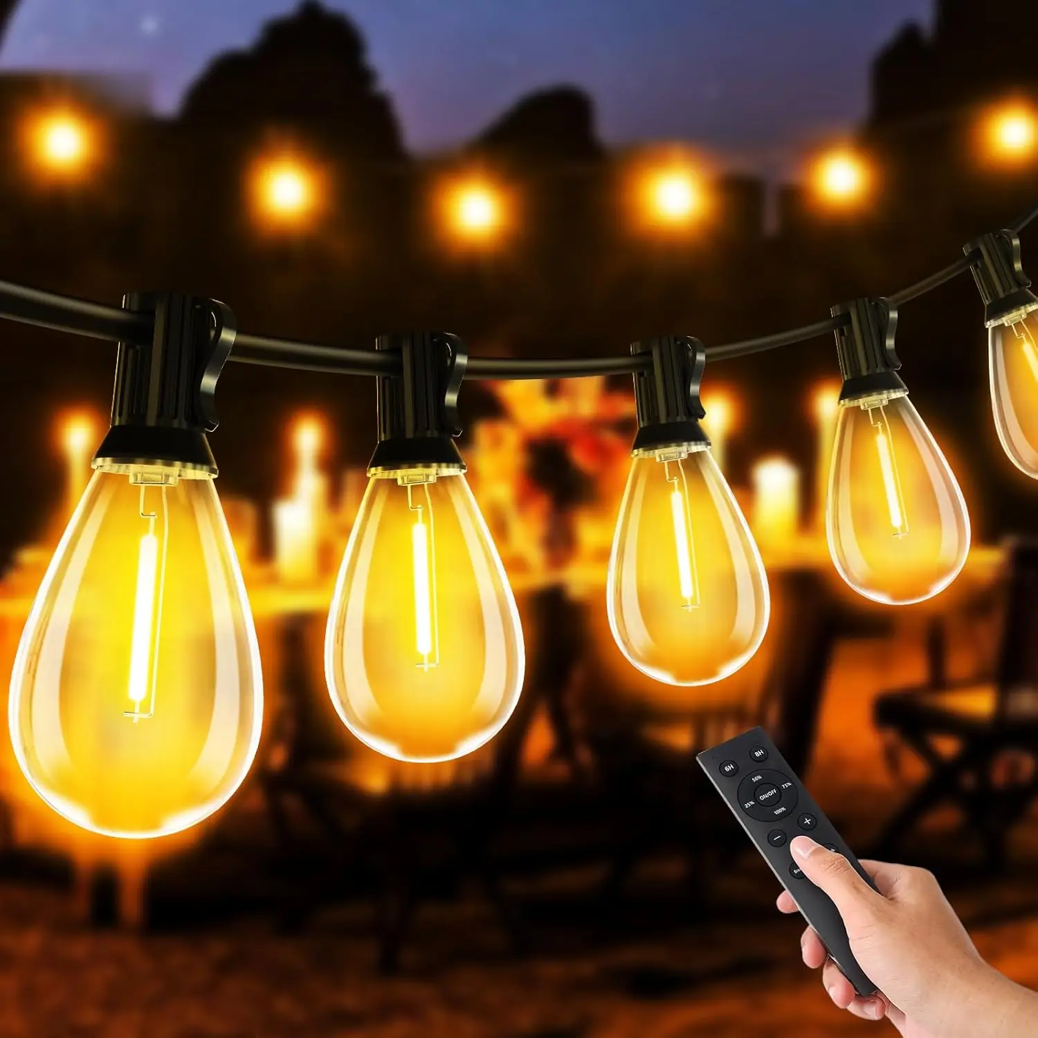 MAGGIFT 45M/150FT Outdoor Lights Mains Powered with Remote/Timer/3 Modes - Garden Festoon Plug in String Lights with 75+3 S11 LED Bulbs, Waterproof Hanging Patio Lighting for Fence Cafe Bistro Yard [Energy Class E]