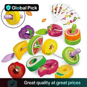 Fruit & Vegetable Design String Game Toy (1 Box), Early Education Toy for Kids, Shape & Color Recognition Coordination Toy, Motor Skills Shape Sorter Toy Set, Multi Activity Playset