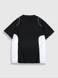 Men's Patchwork Striped Print Tee, Regular Fit Casual Short Sleeve Round Neck T-Shirt for Summer, Fashion Men's Top for Daily Wear, Tropical