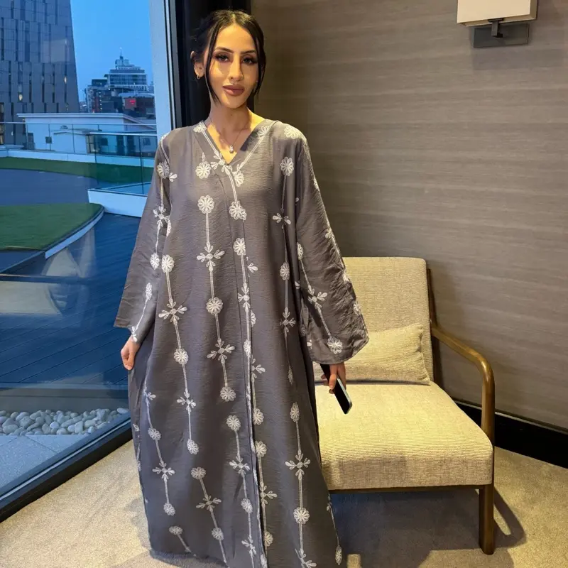 MALAIKAH - floral printed v neck abaya