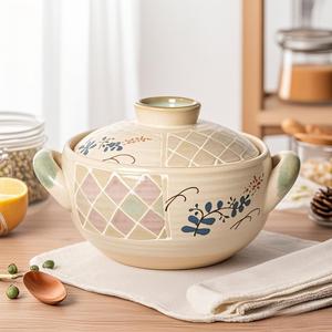 Large Capacity Ceramic Stockpot with Lid & Handle, 1 Set Colorful Pottery Soup Pot, Kitchen Cookware for Home Use, Household Kitchen Products