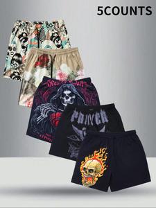 Men's Graphic & Letter Print Drawstring Waist Shorts, Casual Regular Fit Beach Shorts for Summer, Men's Bottoms for Daily Wear