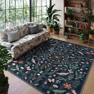 Floral Print Non-slip Floor Mat, 1 Count Modern Retro Style Soft Floor Carpet, Decorative Area Rug for Home Living Room Bedroom Hotel