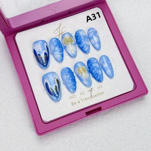 Handcrafted wearable almond-shaped Marine high-end armor patch handcrafted coffin almond armor art set press  nails short  press  nails